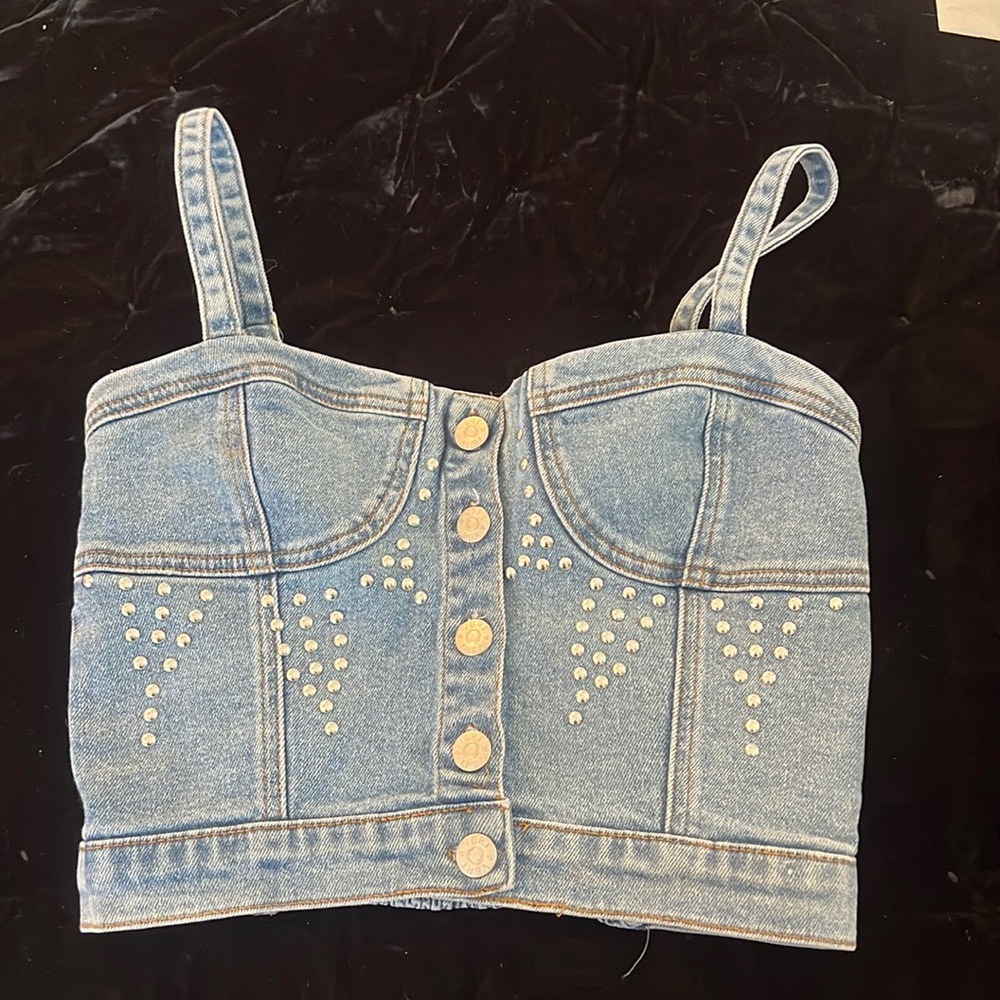 Denim Studded Women's Top
